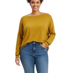 Joules Casual Cotton Blend Long Sleeve Scoop Neck Sweater Size 16 Mustard Yellow